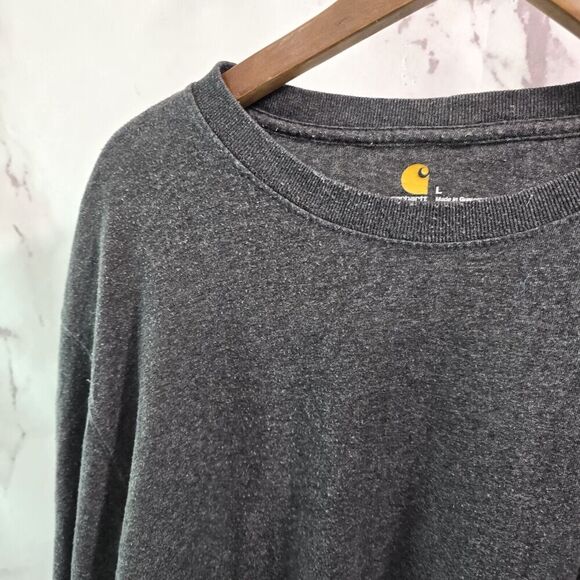 Carhartt T Shirt Mens Large Dark Grey Orange Original Fit Long Sleeve Spellout - Picture 3 of 11